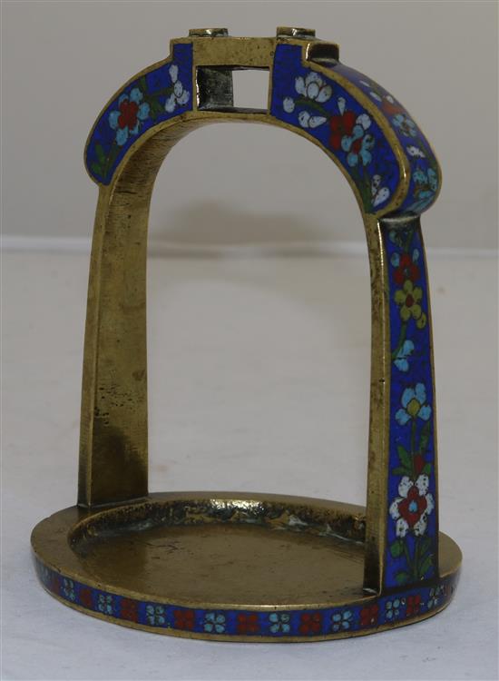 A Chinese bronze and cloisonné enamel stirrup, 19th century, height 14.5cm